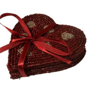 R.L.K. Heart Shaped Beaded Coasters Set Of 4